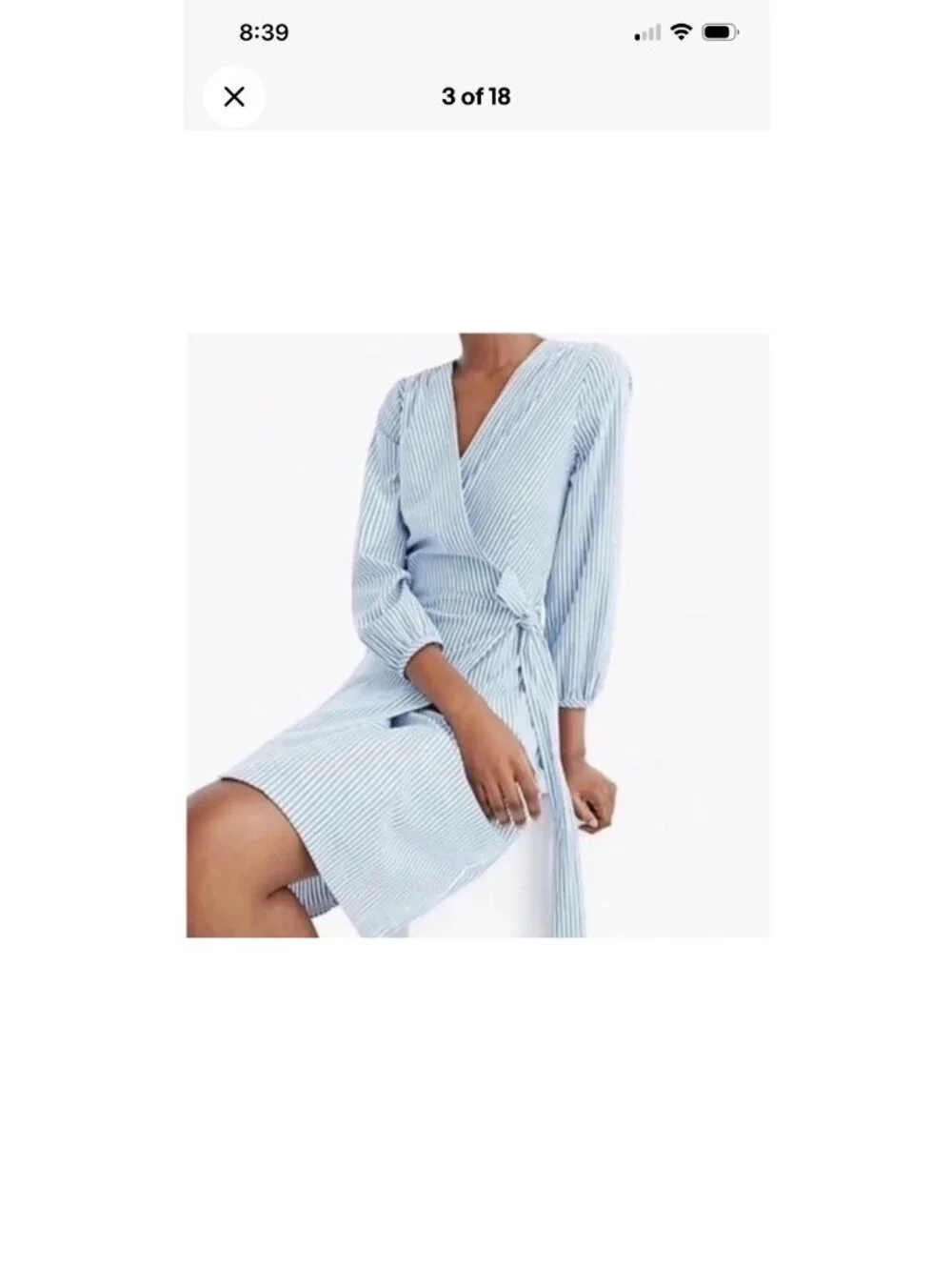 J. Crew Wrap Dress Women’s Size 4 Striped Cotton Poplin Blue White Lined